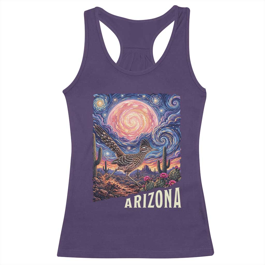 Arizona Roadrunner Vintage Desert Moon Retro Cactus Racerback Tank Top Southwest Wildlife Bird Starry Night Style