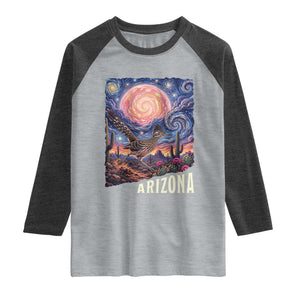 Arizona Roadrunner Vintage Desert Moon Retro Cactus Raglan Shirt Southwest Wildlife Bird Starry Night Style