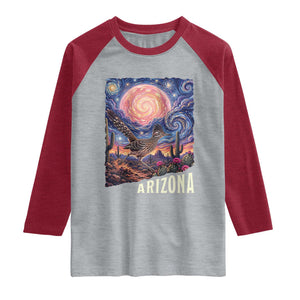 Arizona Roadrunner Vintage Desert Moon Retro Cactus Raglan Shirt Southwest Wildlife Bird Starry Night Style