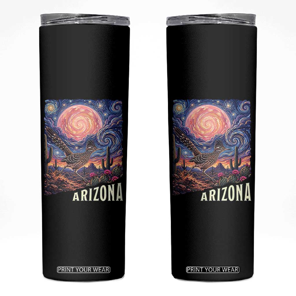 Arizona Roadrunner Vintage Desert Moon Retro Cactus Skinny Tumbler Southwest Wildlife Bird Starry Night Style TS14 Black Print Your Wear