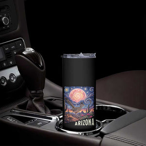 Arizona Roadrunner Vintage Desert Moon Retro Cactus Skinny Tumbler Southwest Wildlife Bird Starry Night Style
