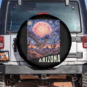 Arizona Roadrunner Vintage Desert Moon Retro Cactus Spare Tire Cover Southwest Wildlife Bird Starry Night Style