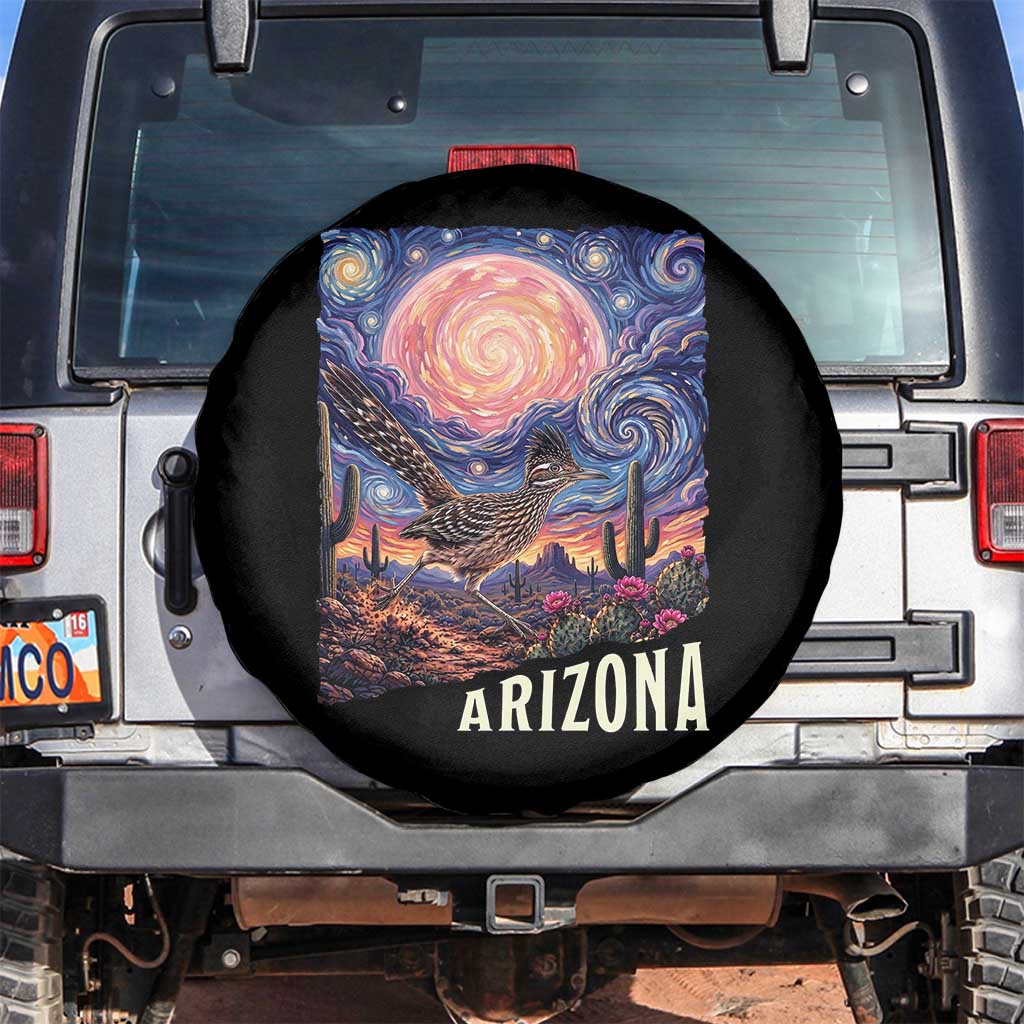 Arizona Roadrunner Vintage Desert Moon Retro Cactus Spare Tire Cover Southwest Wildlife Bird Starry Night Style TS14 No hole Black Print Your Wear
