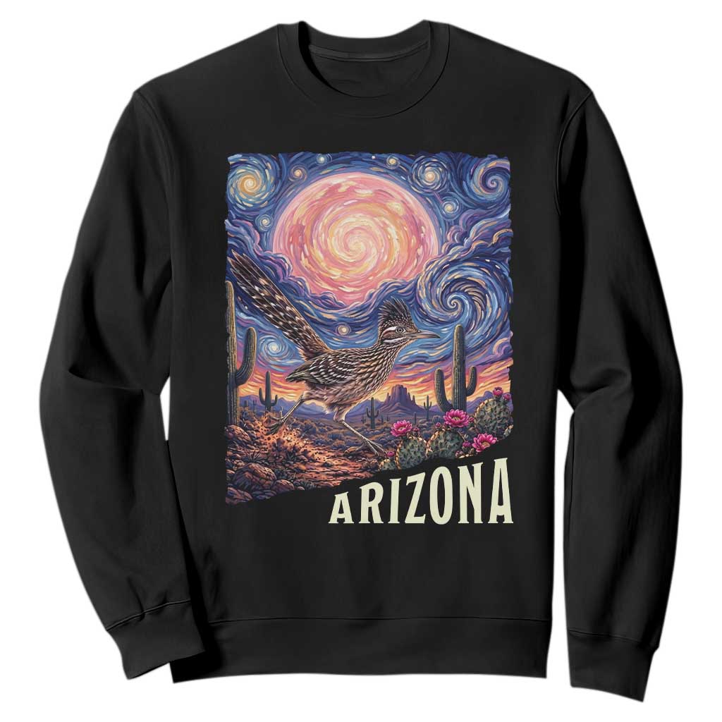 Arizona Roadrunner Vintage Desert Moon Retro Cactus Sweatshirt Southwest Wildlife Bird Starry Night Style TS14 Black Print Your Wear