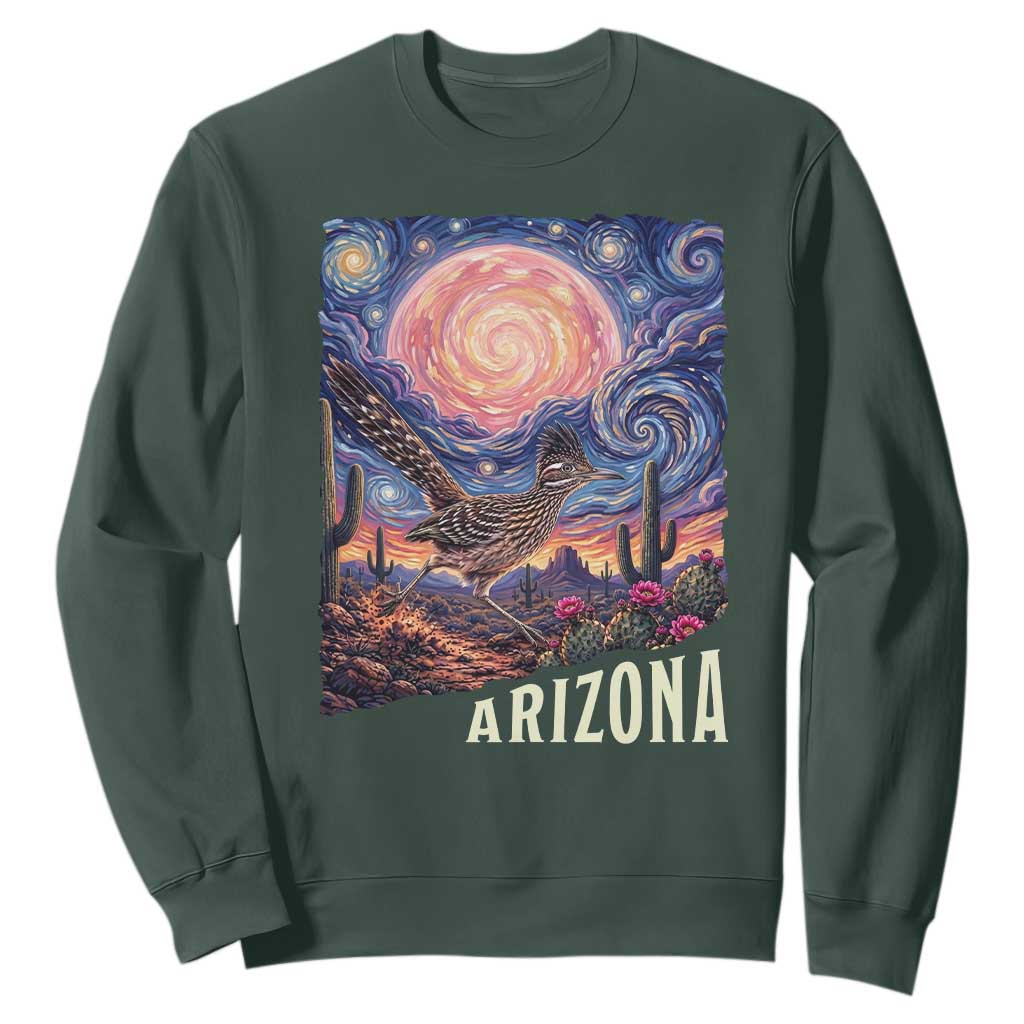Arizona Roadrunner Vintage Desert Moon Retro Cactus Sweatshirt Southwest Wildlife Bird Starry Night Style