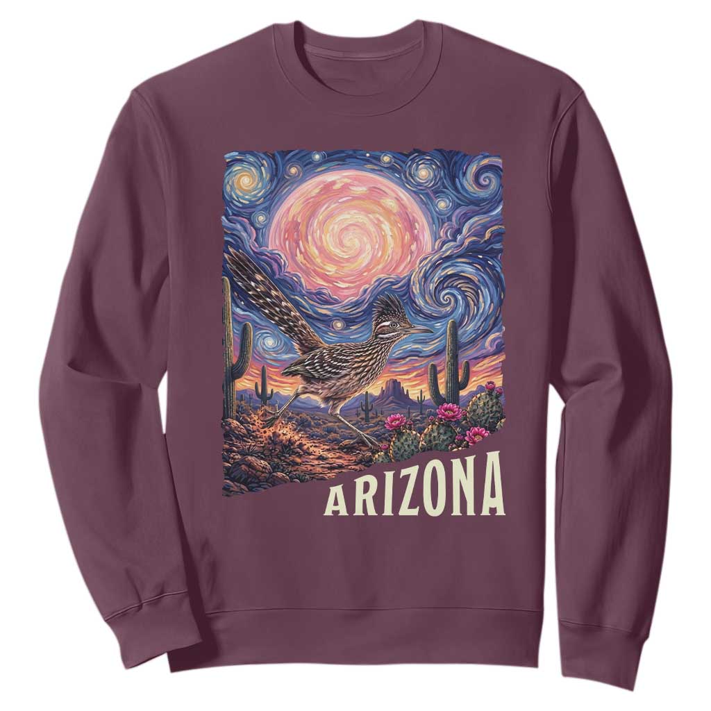 Arizona Roadrunner Vintage Desert Moon Retro Cactus Sweatshirt Southwest Wildlife Bird Starry Night Style
