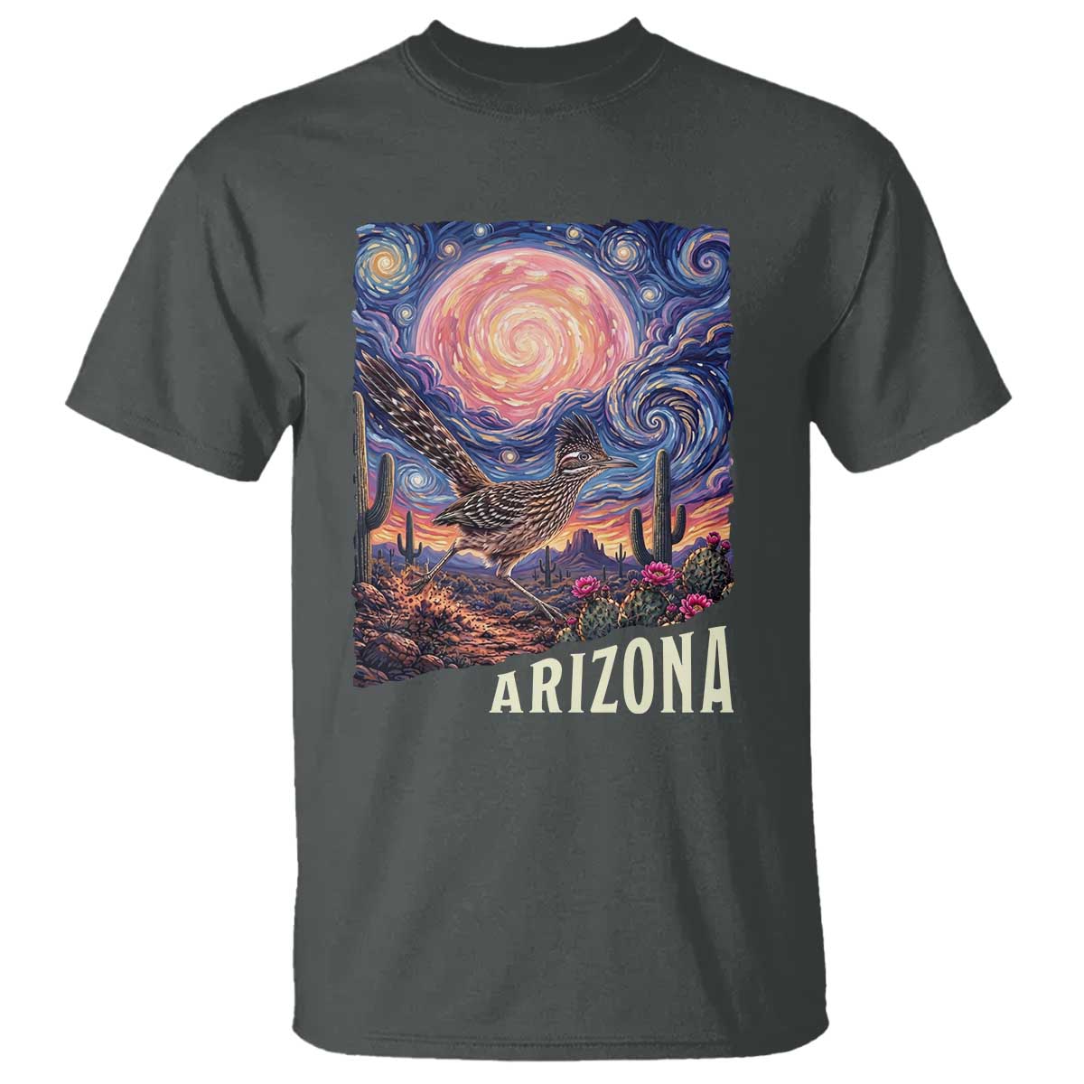 Arizona Roadrunner Vintage Desert Moon Retro Cactus T Shirt Southwest Wildlife Bird Starry Night Style