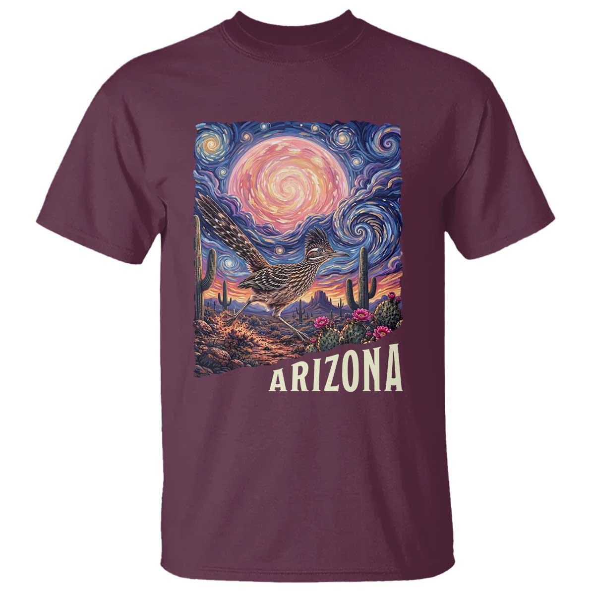 Arizona Roadrunner Vintage Desert Moon Retro Cactus T Shirt Southwest Wildlife Bird Starry Night Style