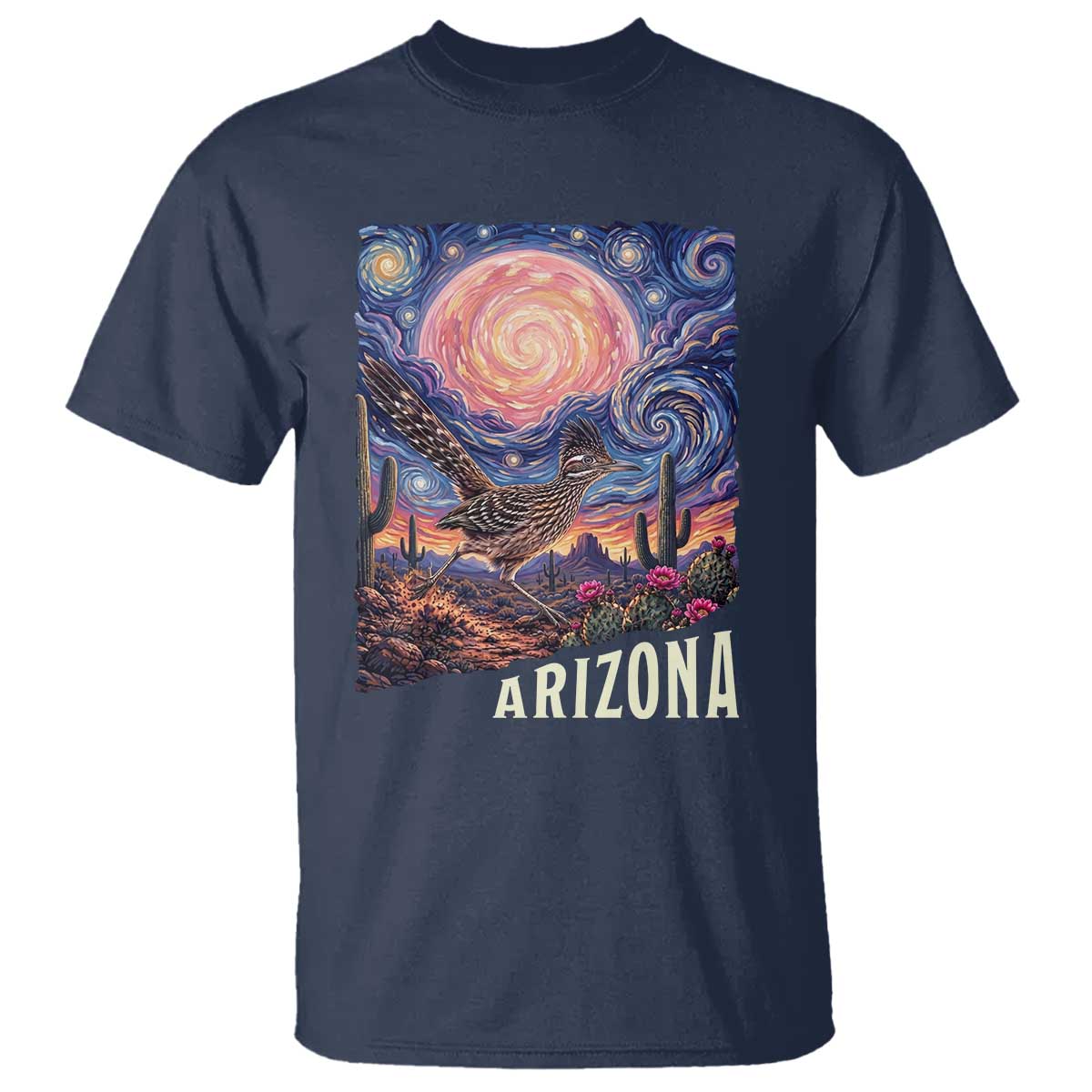 Arizona Roadrunner Vintage Desert Moon Retro Cactus T Shirt Southwest Wildlife Bird Starry Night Style