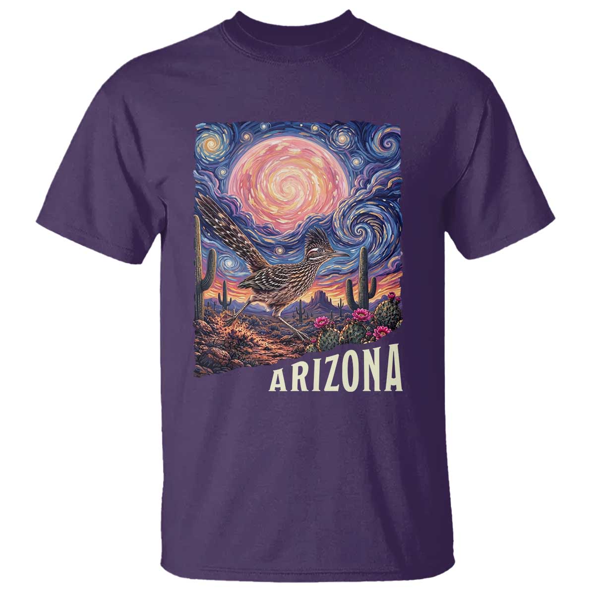 Arizona Roadrunner Vintage Desert Moon Retro Cactus T Shirt Southwest Wildlife Bird Starry Night Style