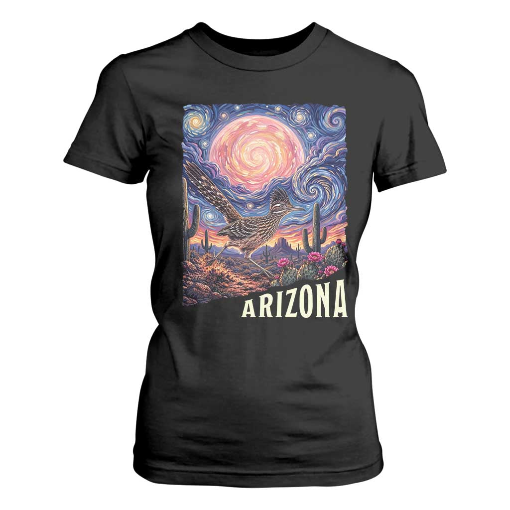 Arizona Roadrunner Vintage Desert Moon Retro Cactus T Shirt For Women Southwest Wildlife Bird Starry Night Style