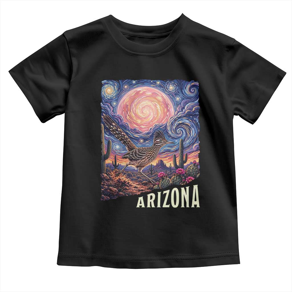 Arizona Roadrunner Vintage Desert Moon Retro Cactus Toddler T Shirt Southwest Wildlife Bird Starry Night Style TS14 Black Print Your Wear