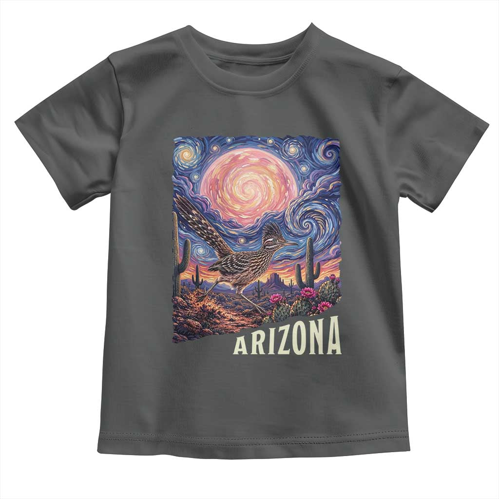 Arizona Roadrunner Vintage Desert Moon Retro Cactus Toddler T Shirt Southwest Wildlife Bird Starry Night Style