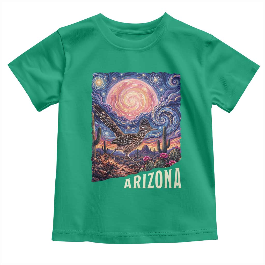 Arizona Roadrunner Vintage Desert Moon Retro Cactus Toddler T Shirt Southwest Wildlife Bird Starry Night Style