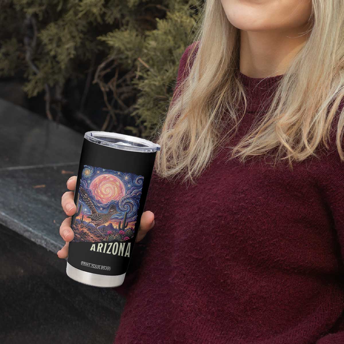 Arizona Roadrunner Vintage Desert Moon Retro Cactus Tumbler Cup Southwest Wildlife Bird Starry Night Style