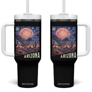 Arizona Roadrunner Vintage Desert Moon Retro Cactus Tumbler With Handle Southwest Wildlife Bird Starry Night Style