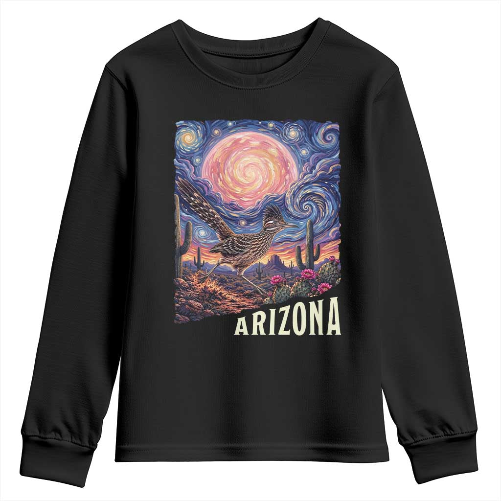 Arizona Roadrunner Vintage Desert Moon Retro Cactus Youth Sweatshirt Southwest Wildlife Bird Starry Night Style TS14 Black Print Your Wear