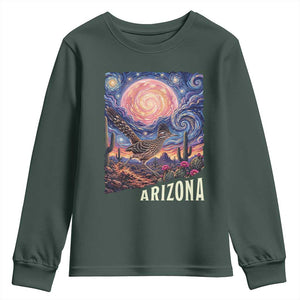 Arizona Roadrunner Vintage Desert Moon Retro Cactus Youth Sweatshirt Southwest Wildlife Bird Starry Night Style