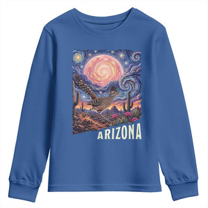 Arizona Roadrunner Vintage Desert Moon Retro Cactus Youth Sweatshirt Southwest Wildlife Bird Starry Night Style