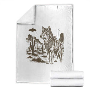 Vintage Coyote Cowboy UFO Throw Blanket Western Desert Southwest Coyote Alien