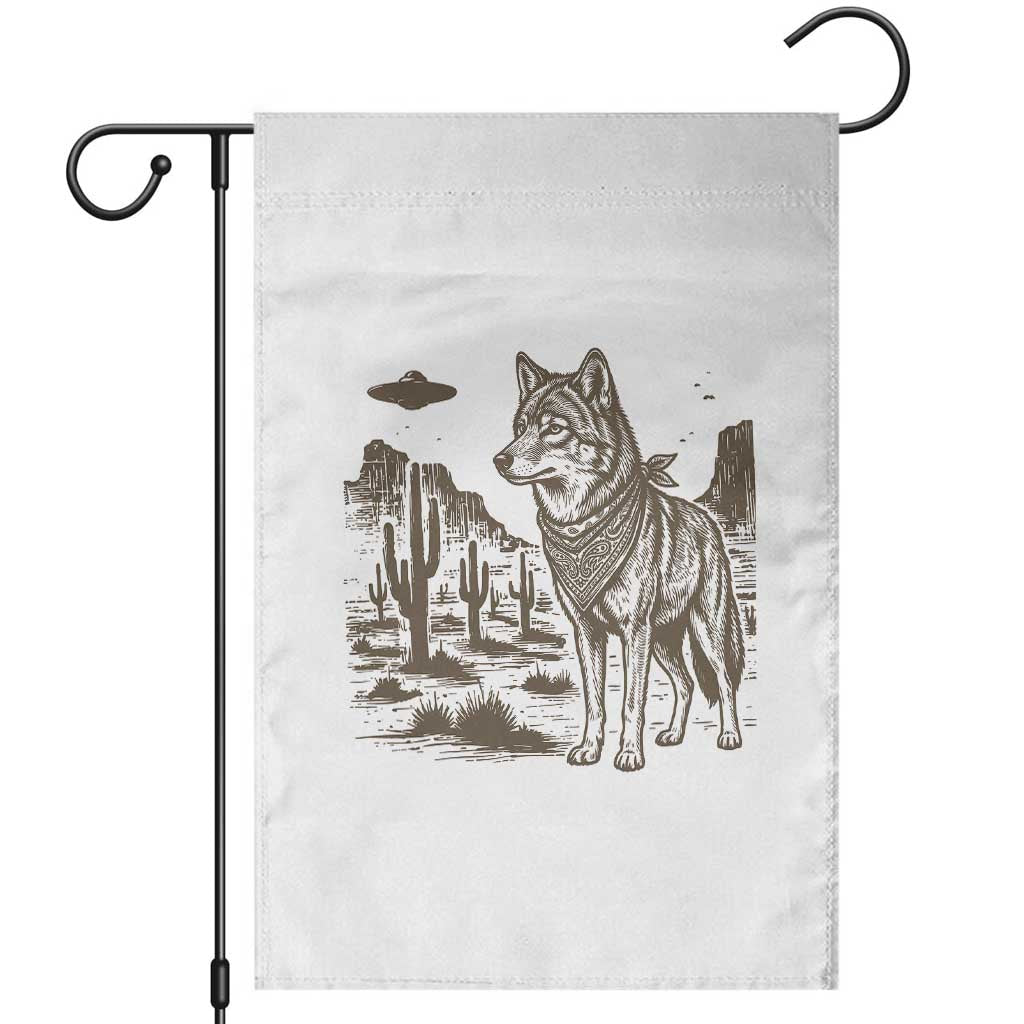Vintage Coyote Cowboy UFO Garden Flag Western Desert Southwest Coyote Alien TS14 White Print Your Wear
