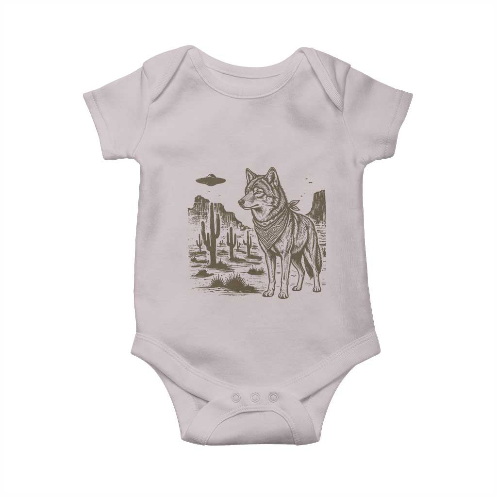 Vintage Coyote Cowboy UFO Baby Onesie Western Desert Southwest Coyote Alien