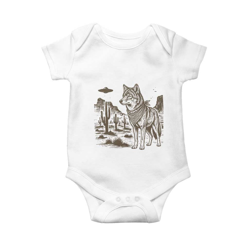 Vintage Coyote Cowboy UFO Baby Onesie Western Desert Southwest Coyote Alien TS14 White Print Your Wear