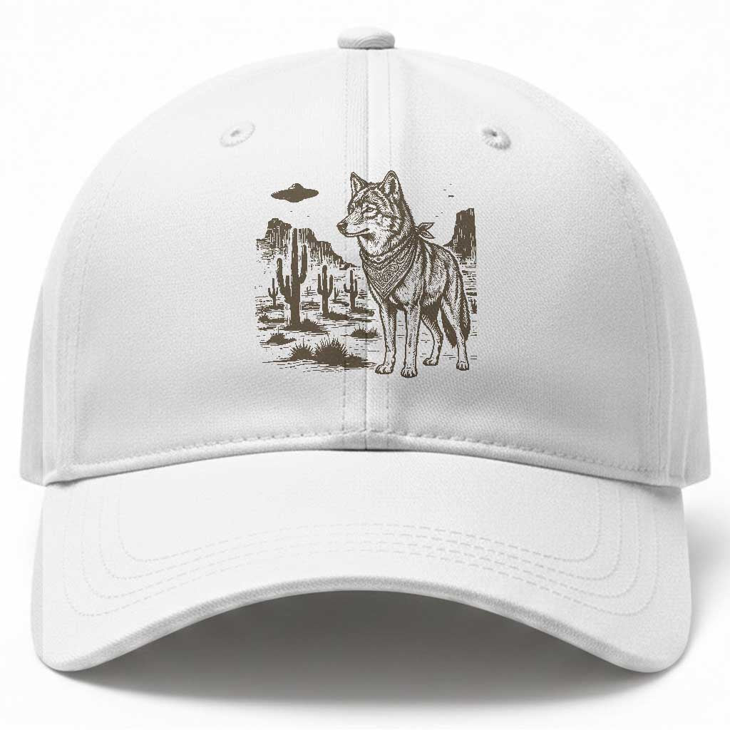 Vintage Coyote Cowboy UFO Baseball Cap Western Desert Southwest Coyote Alien TS14 Print Your Wear