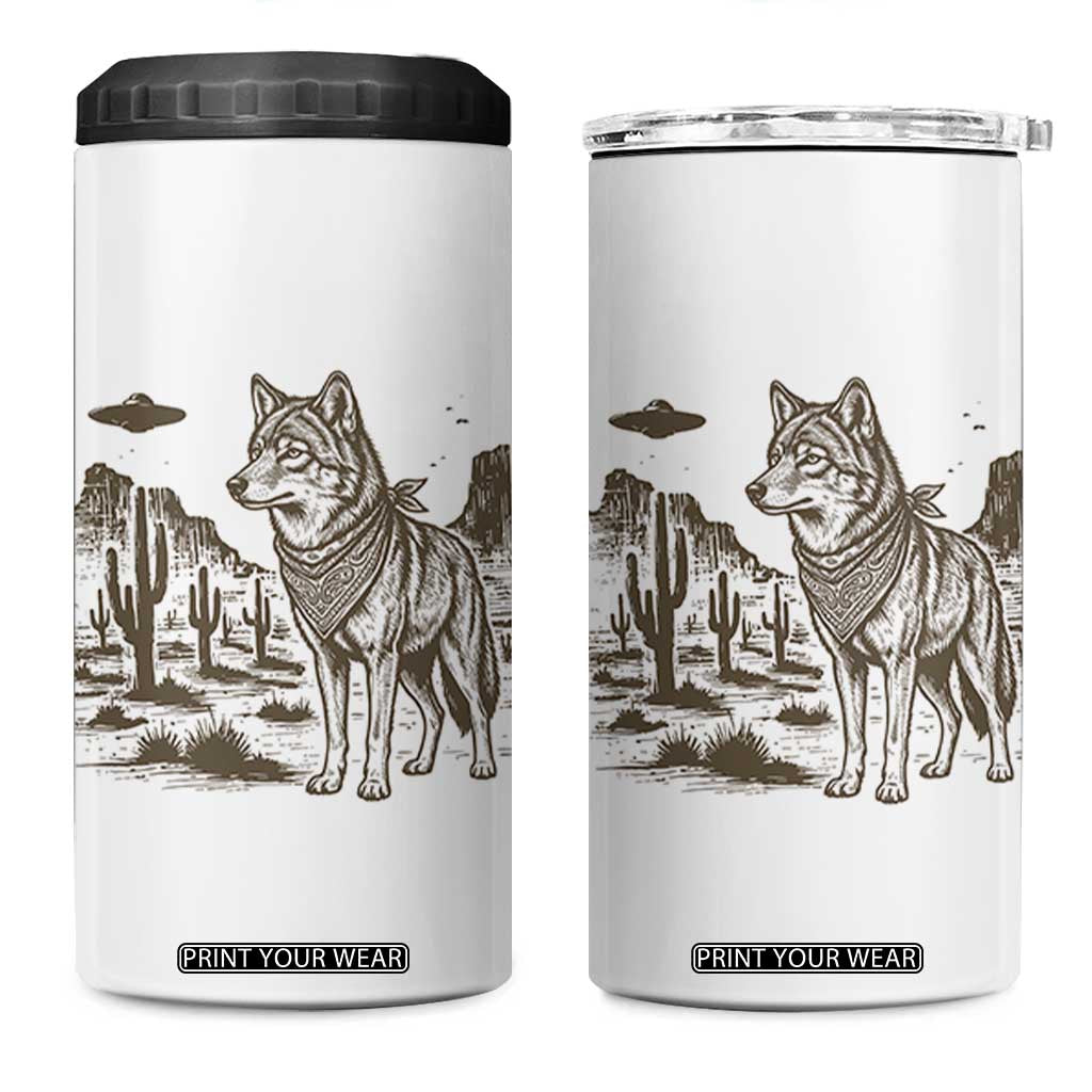 Vintage Coyote Cowboy UFO 4 in 1 Can Cooler Tumbler Western Desert Southwest Coyote Alien TS14 One Size: 16 oz White Print Your Wear