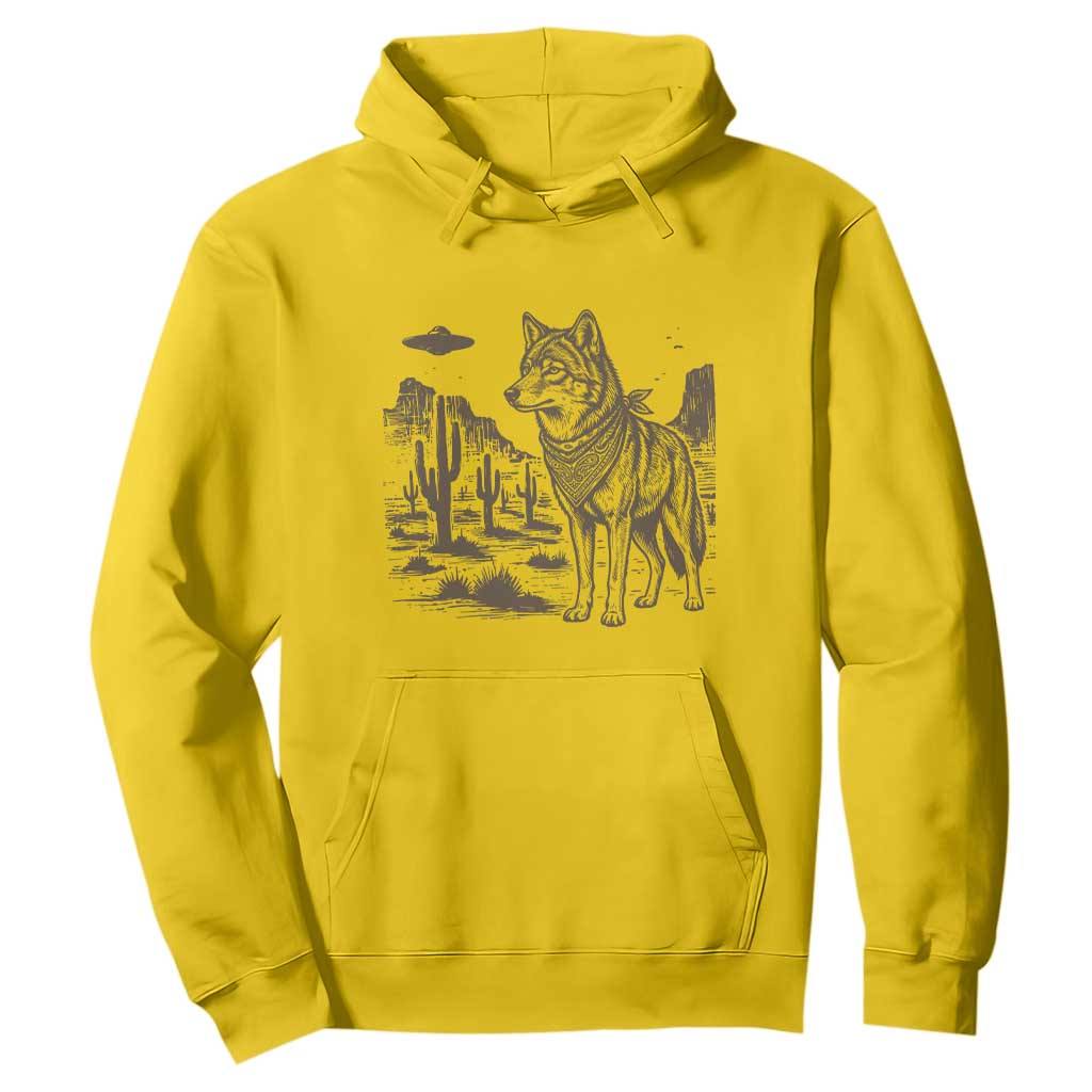 Vintage Coyote Cowboy UFO Hoodie Western Desert Southwest Coyote Alien