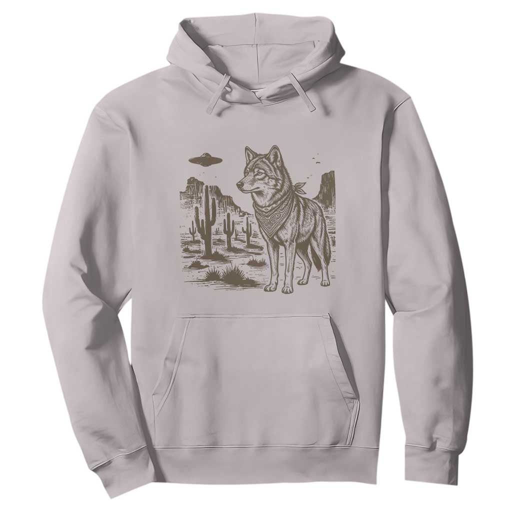 Vintage Coyote Cowboy UFO Hoodie Western Desert Southwest Coyote Alien