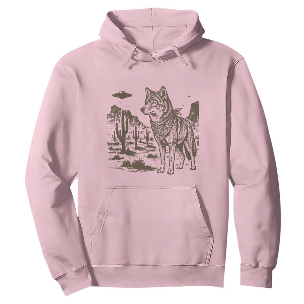 Vintage Coyote Cowboy UFO Hoodie Western Desert Southwest Coyote Alien