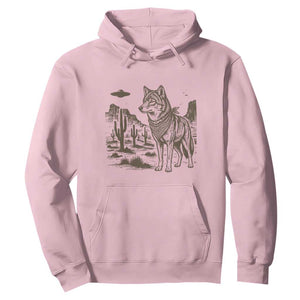Vintage Coyote Cowboy UFO Hoodie Western Desert Southwest Coyote Alien