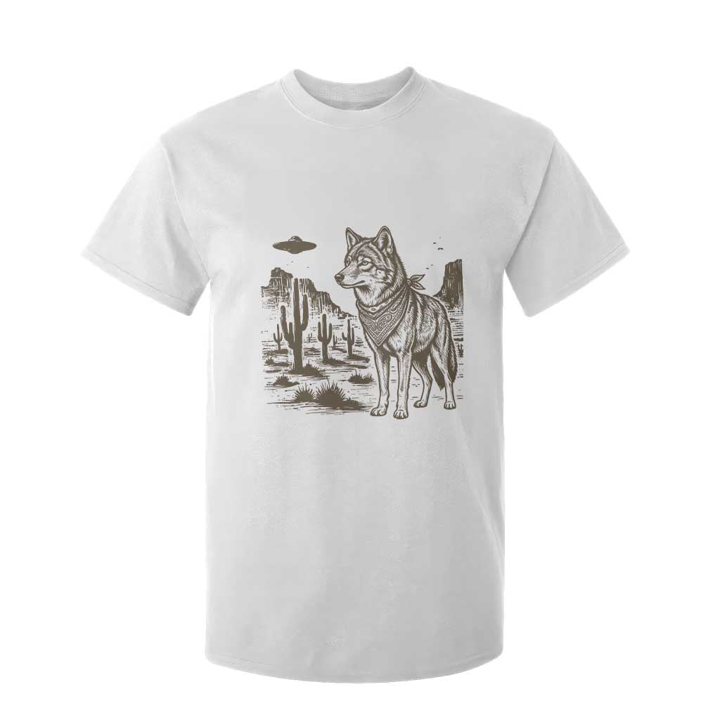 Vintage Coyote Cowboy UFO T Shirt For Kid Western Desert Southwest Coyote Alien TS14 White Print Your Wear