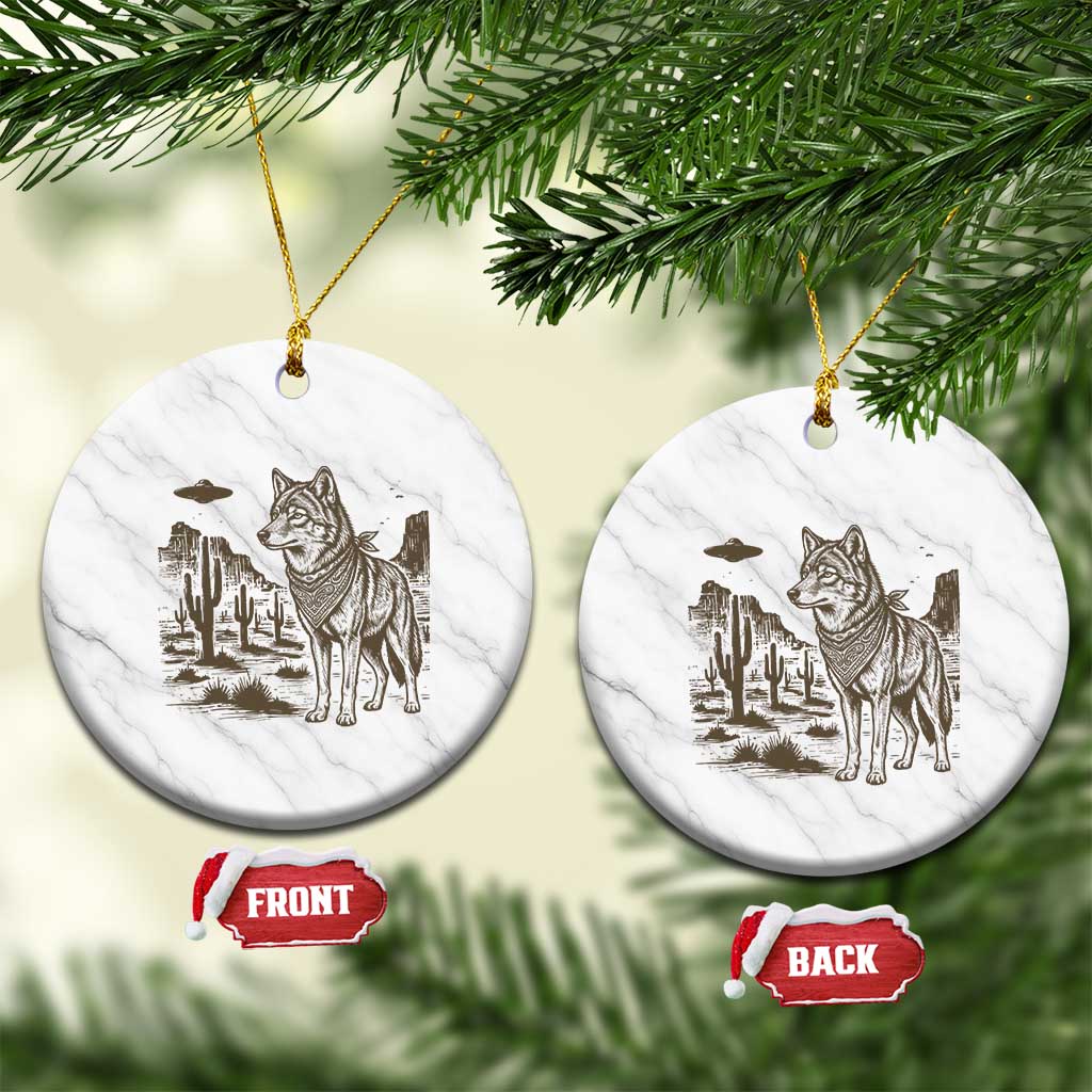 Vintage Coyote Cowboy UFO Ceramic Ornament Western Desert Southwest Coyote Alien TS14 1pc White Marble Print Your Wear