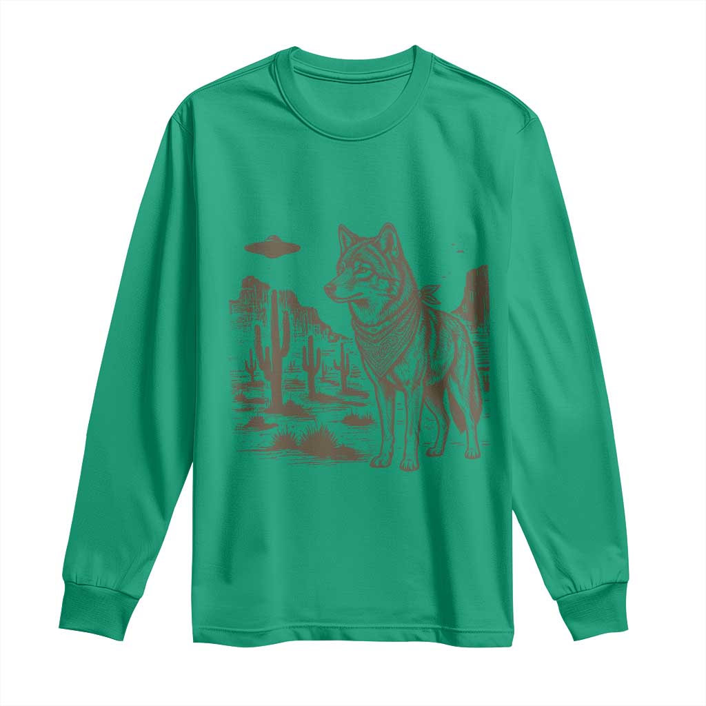 Vintage Coyote Cowboy UFO Long Sleeve Shirt Western Desert Southwest Coyote Alien