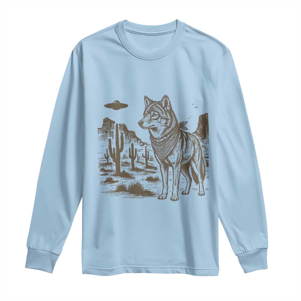 Vintage Coyote Cowboy UFO Long Sleeve Shirt Western Desert Southwest Coyote Alien