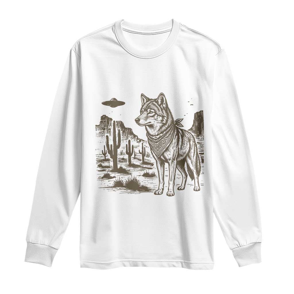 Vintage Coyote Cowboy UFO Long Sleeve Shirt Western Desert Southwest Coyote Alien TS14 White Print Your Wear