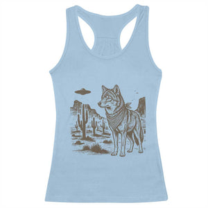 Vintage Coyote Cowboy UFO Racerback Tank Top Western Desert Southwest Coyote Alien