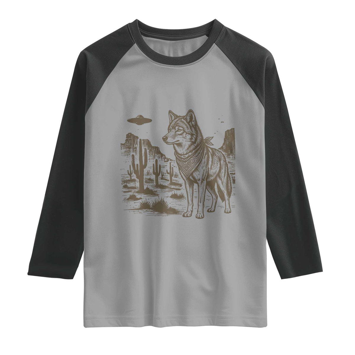 Vintage Coyote Cowboy UFO Raglan Shirt Western Desert Southwest Coyote Alien