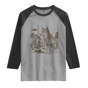 Vintage Coyote Cowboy UFO Raglan Shirt Western Desert Southwest Coyote Alien