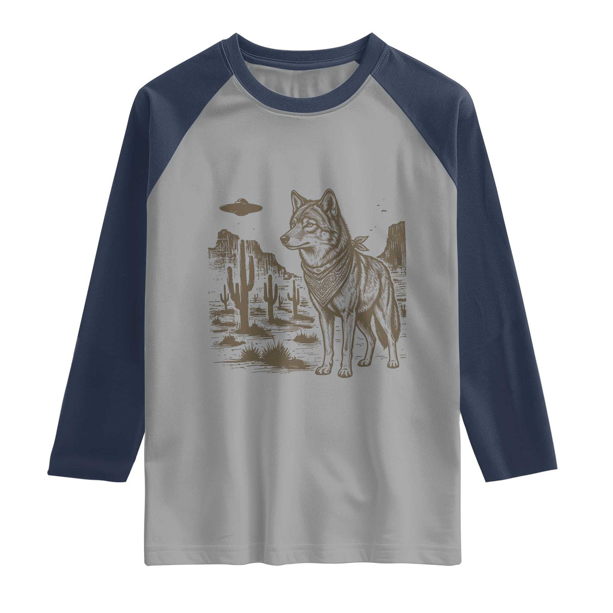 Vintage Coyote Cowboy UFO Raglan Shirt Western Desert Southwest Coyote Alien