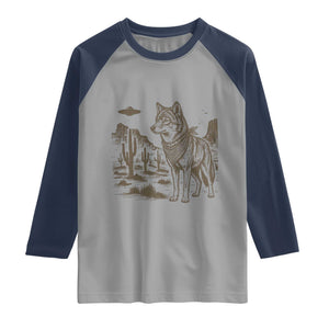Vintage Coyote Cowboy UFO Raglan Shirt Western Desert Southwest Coyote Alien