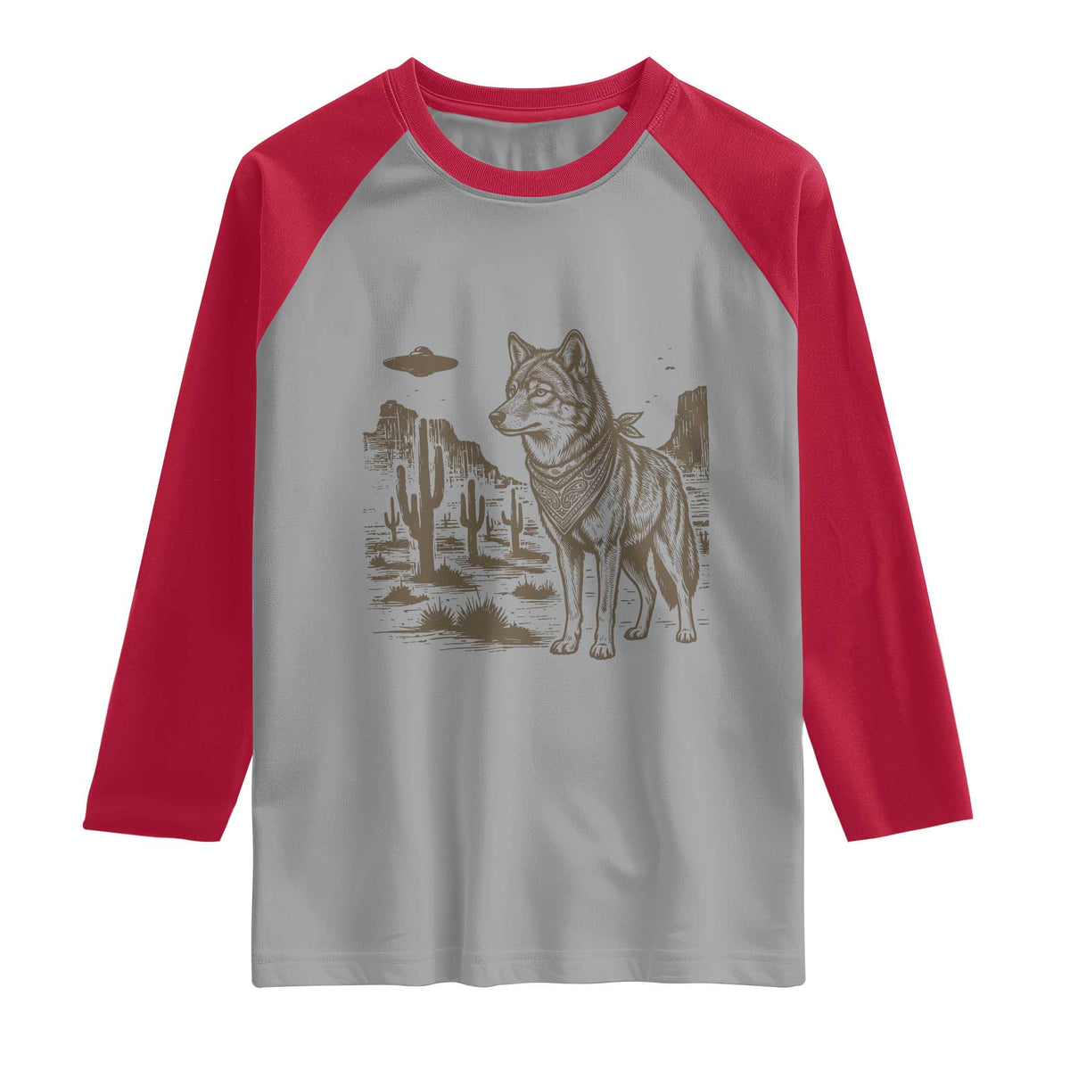 Vintage Coyote Cowboy UFO Raglan Shirt Western Desert Southwest Coyote Alien
