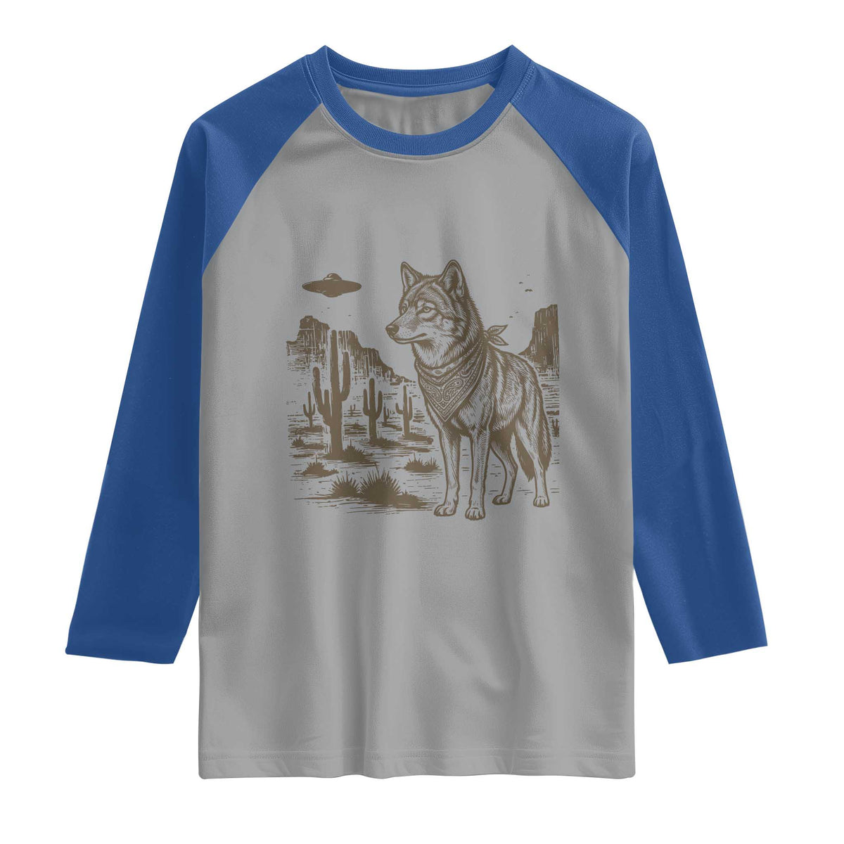 Vintage Coyote Cowboy UFO Raglan Shirt Western Desert Southwest Coyote Alien