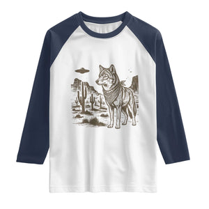 Vintage Coyote Cowboy UFO Raglan Shirt Western Desert Southwest Coyote Alien