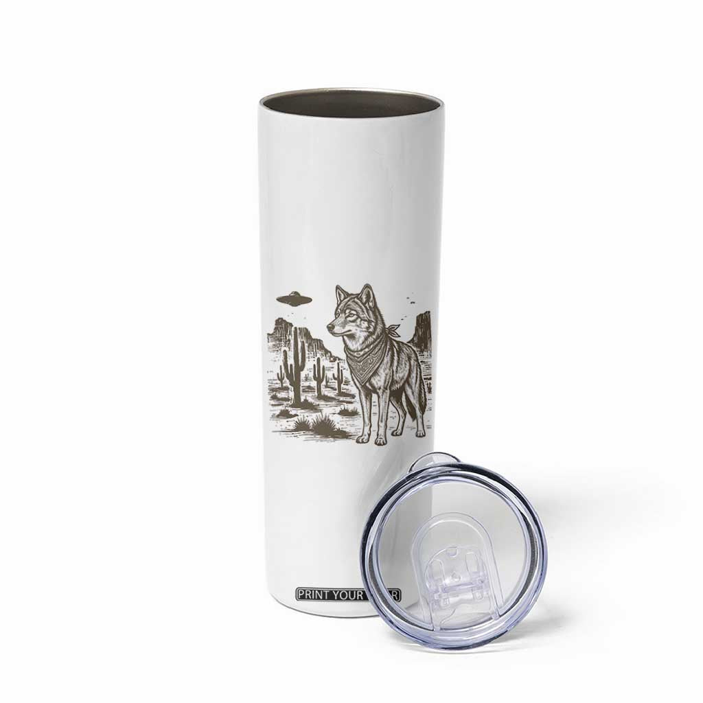 Vintage Coyote Cowboy UFO Skinny Tumbler Western Desert Southwest Coyote Alien