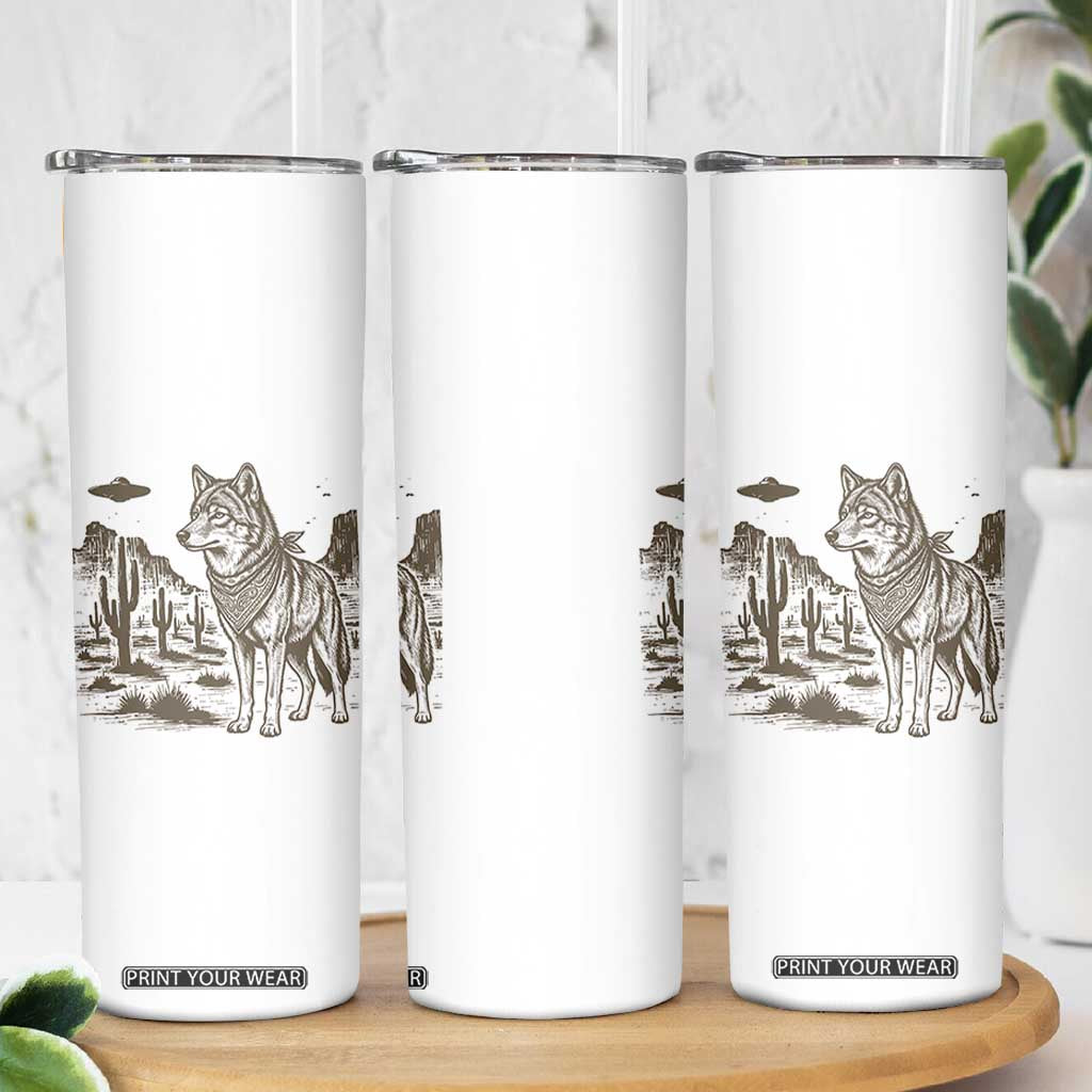 Vintage Coyote Cowboy UFO Skinny Tumbler Western Desert Southwest Coyote Alien