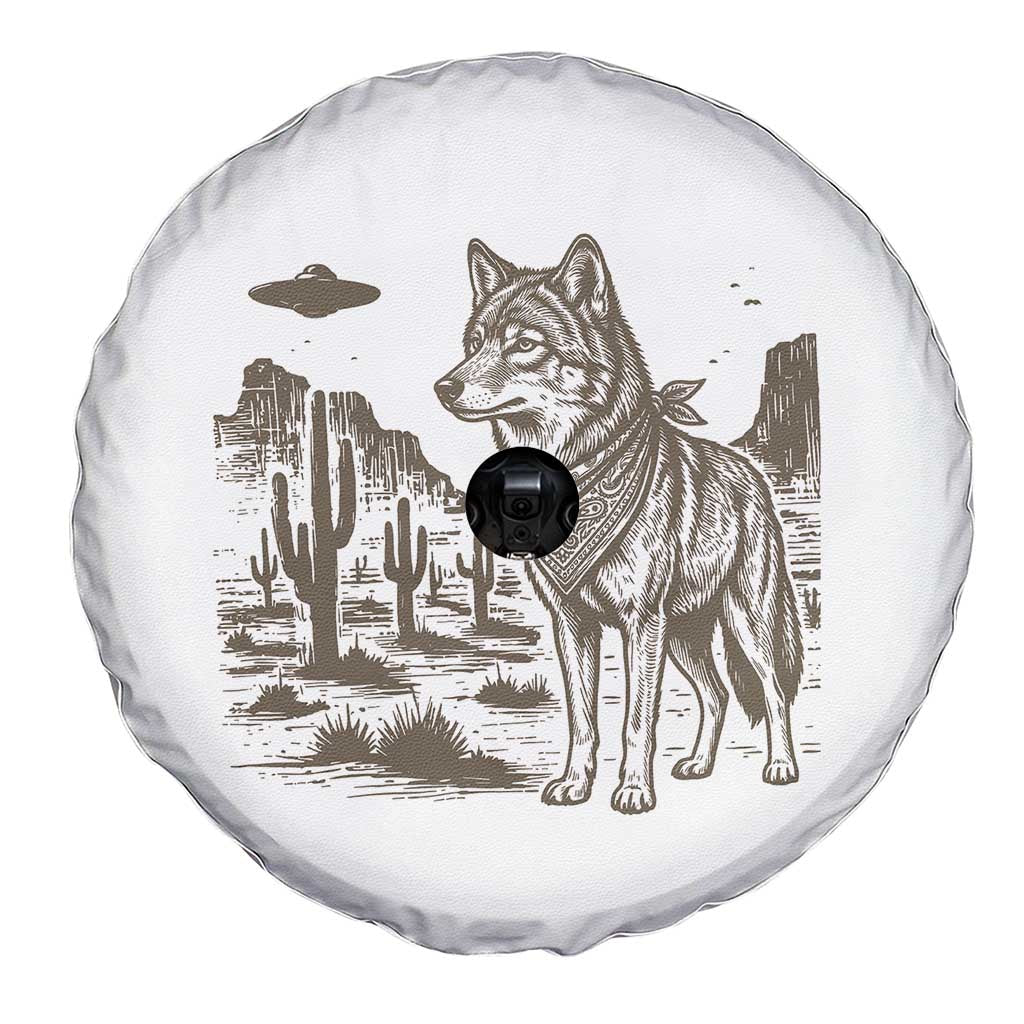 Vintage Coyote Cowboy UFO Spare Tire Cover Western Desert Southwest Coyote Alien