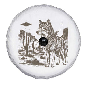 Vintage Coyote Cowboy UFO Spare Tire Cover Western Desert Southwest Coyote Alien